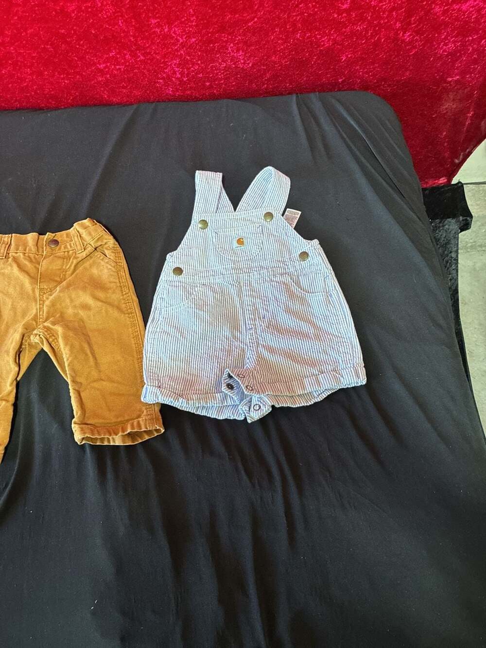 Carhartt Kids Boys Pants Sz 3M and Stripped Overalls Sz 9M Combo Clothes Set